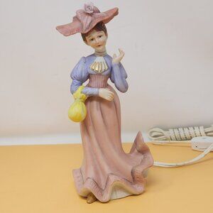 Vintage Porcelain My Fair Lady Figurine‎ Table Lamp With Pink Hat & Dress